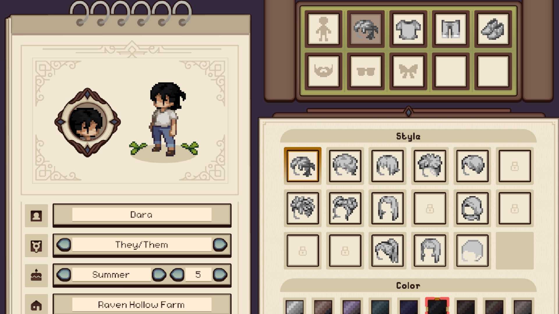 character customization menu in grave seasons.