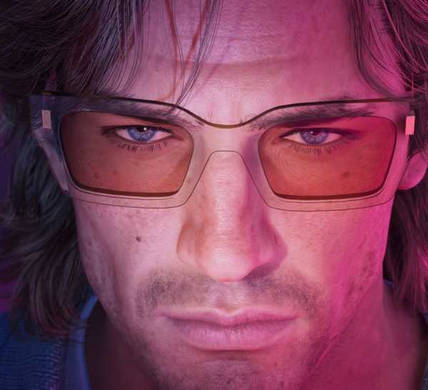 gta 6's jason duval with a vintage hairstyle and a pair of vintage glasses.