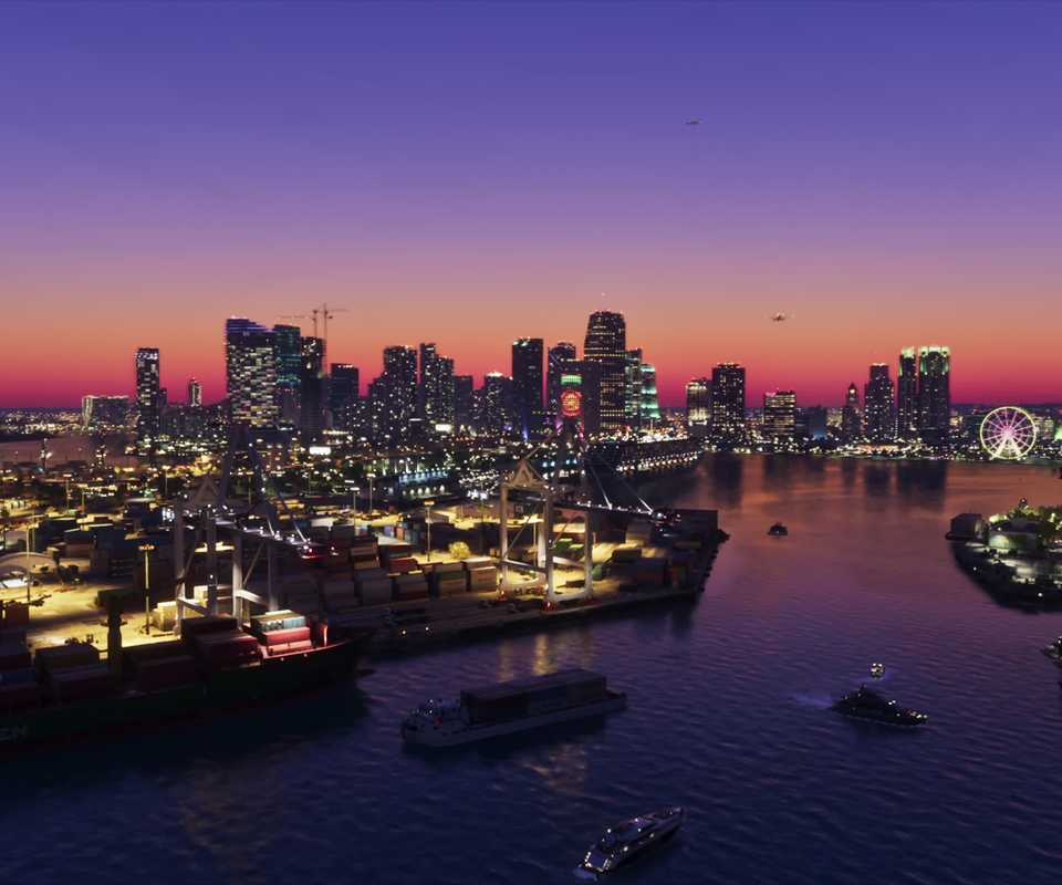 gta 6 dock and harbor area city at night