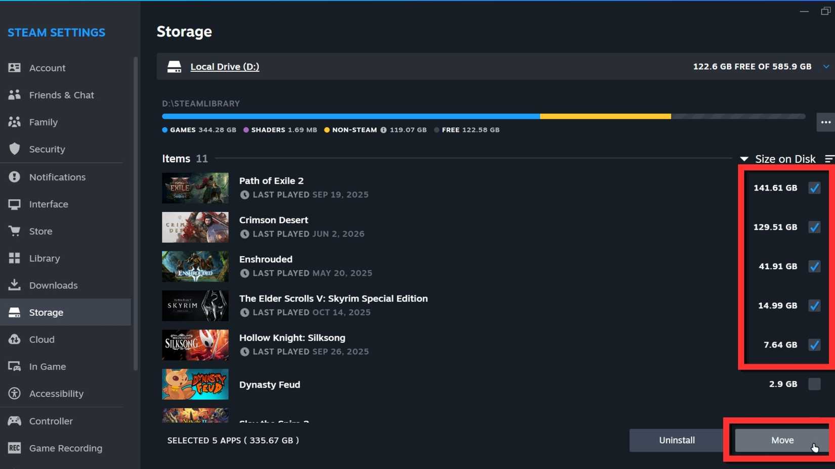 How to move multiple games from Steam-1 to another drive