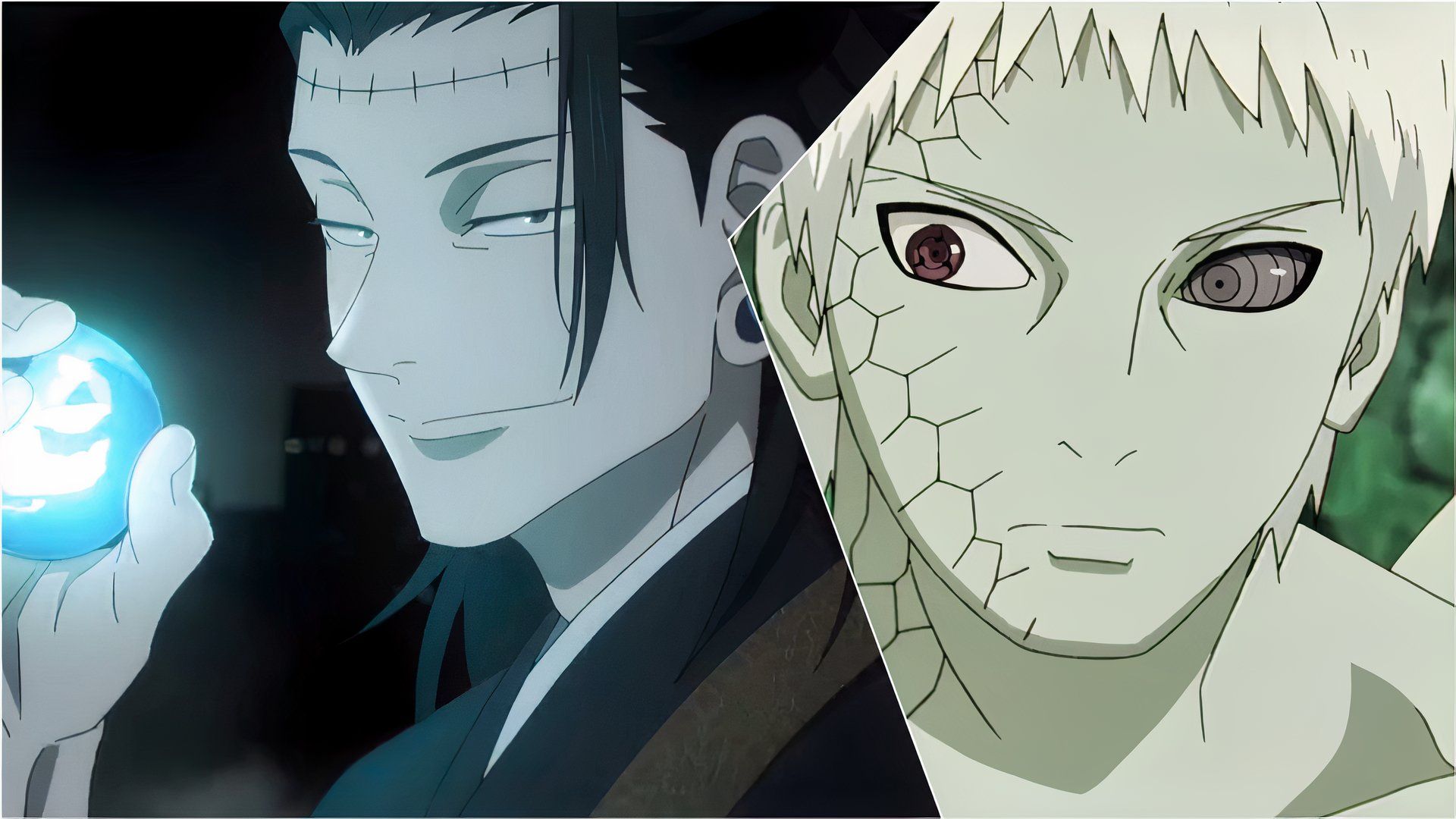 Jujutsu Kaisen Kenjaku using cursed spirit manipulation from Season 2 and Naruto Shippuden Obito Uchiha as Ten Tails Jinchuriki Episode 378