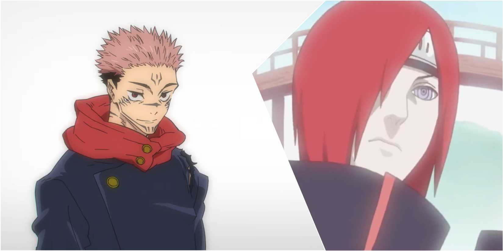 Jujutsu Kaisen Ryomen Sukuna in a vision from Season 2 and Naruto Shippuden Nagato in Konan's flashback from Episode 253