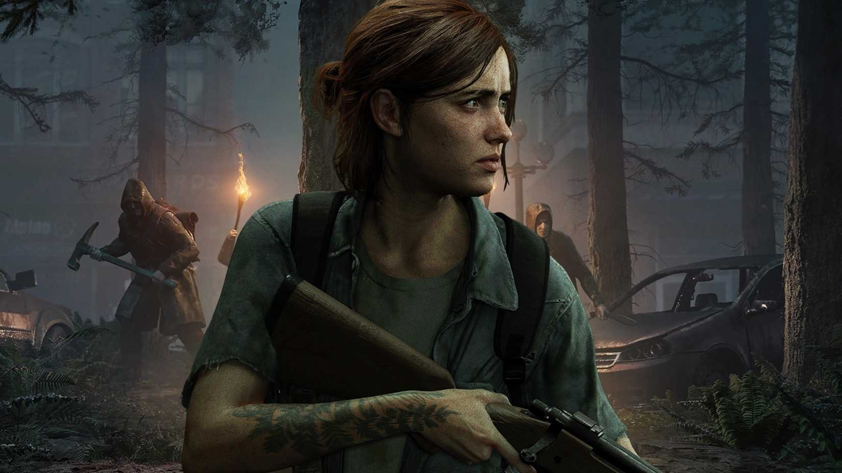 last of us 2 ellie with seraphites in the background