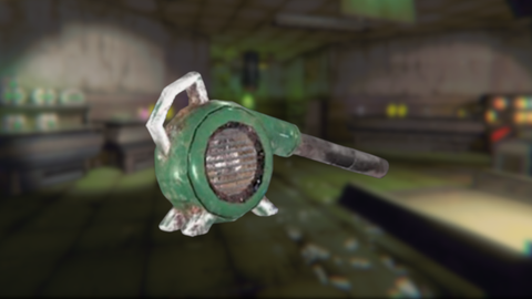 REPO leaf blower weapon over blurred image of shop