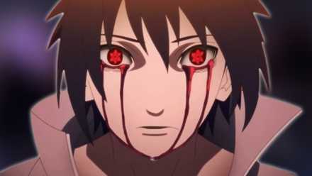 Image of Sasuke Uchiha using the power of the Mangekyo Sharingan