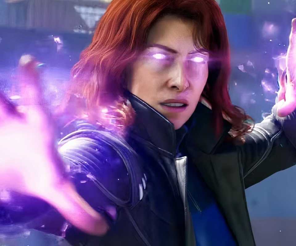 Photo of Jean Gray getting ready to use her super powers as Marvel's Wolverine