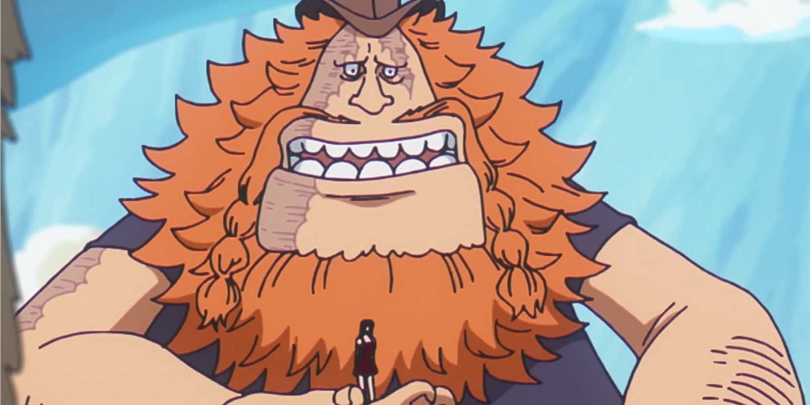 Jaguar D. Saul greets the Straw Hats during One Piece's Elbaph Arc.