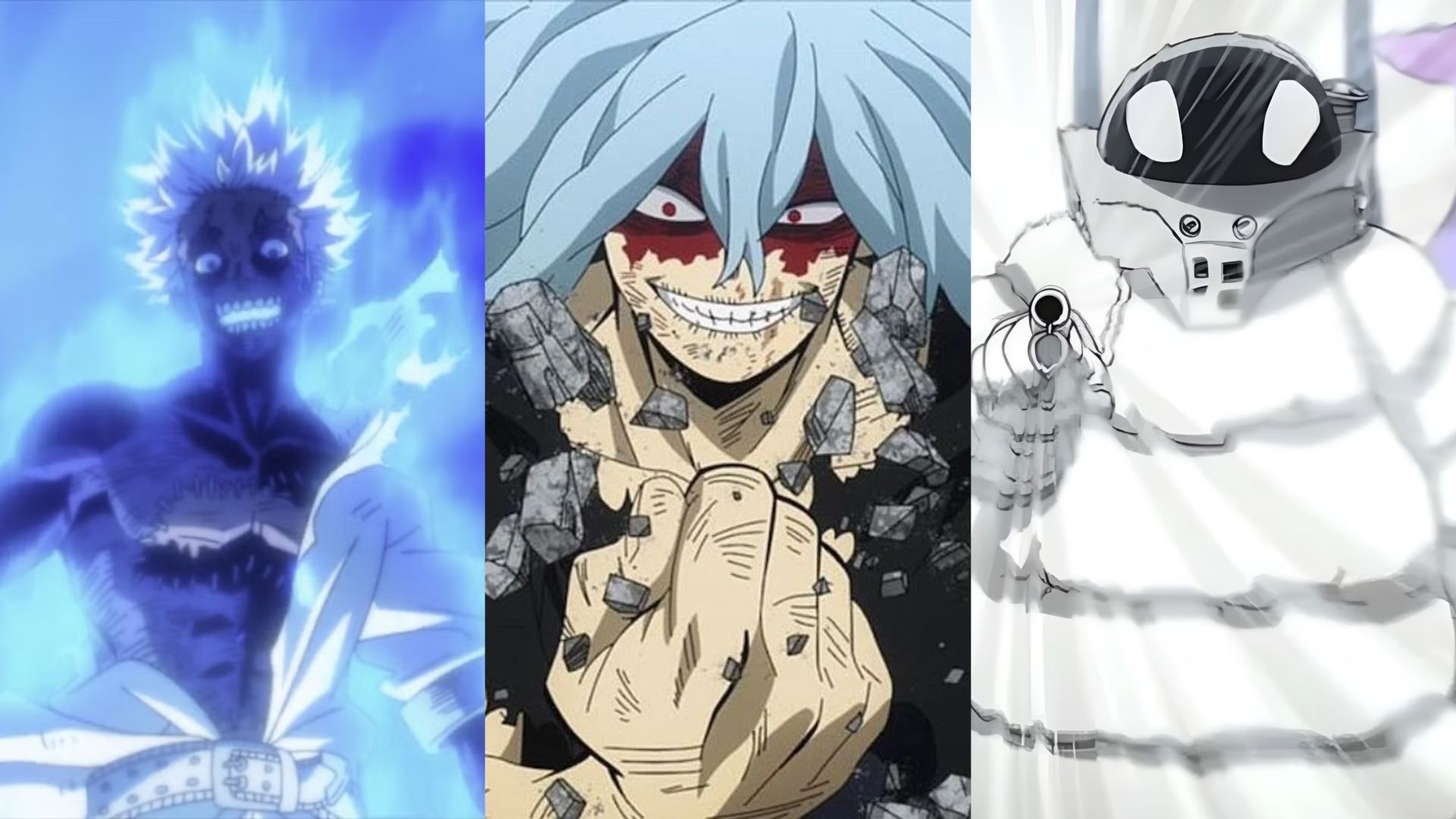 Dabi, Tomura, and Thirteen use their destructive Quirks in My Hero Academia