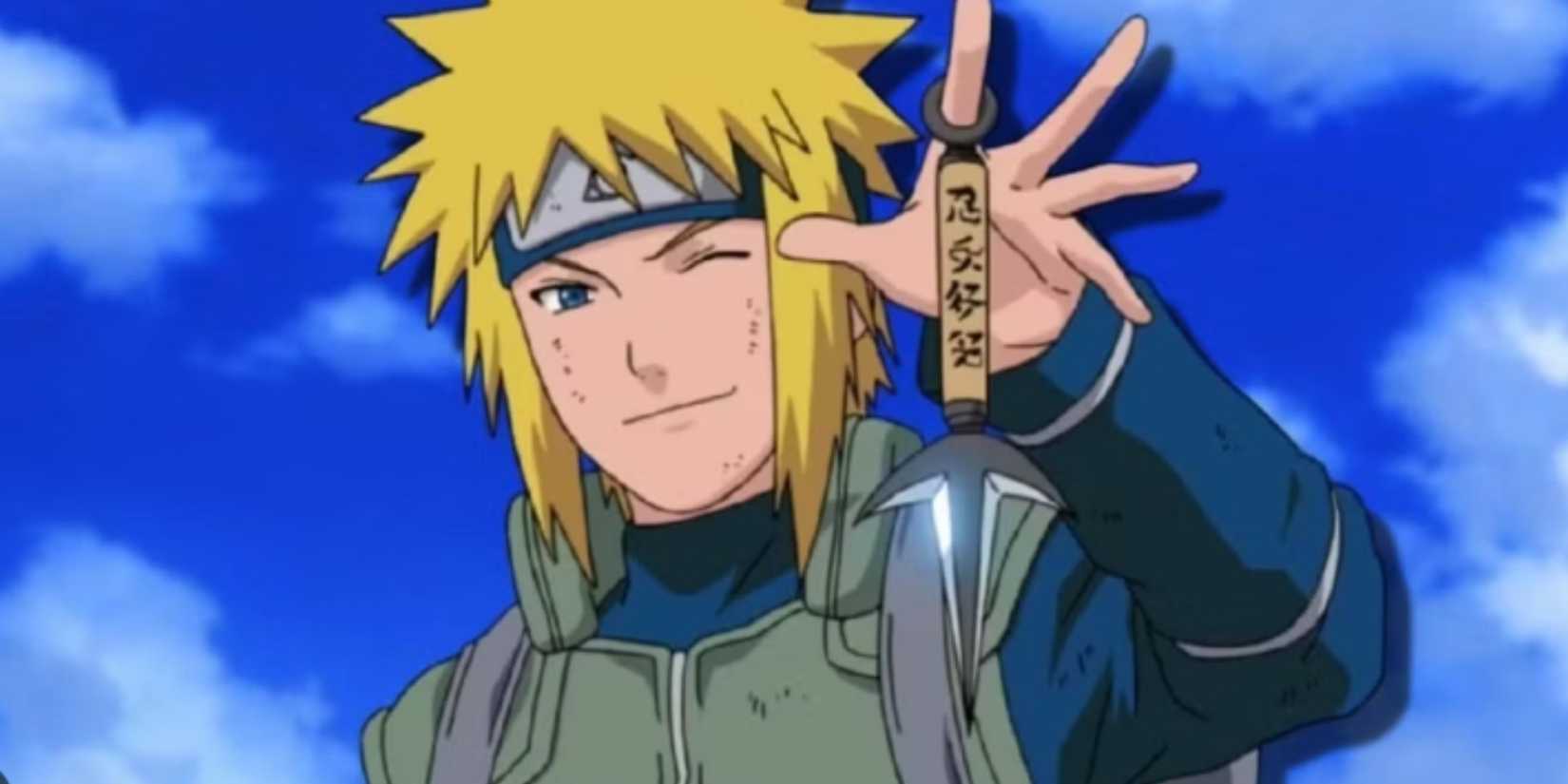 Minato smiles after using the Flying Thunder God technique in Naruto Shippuden.