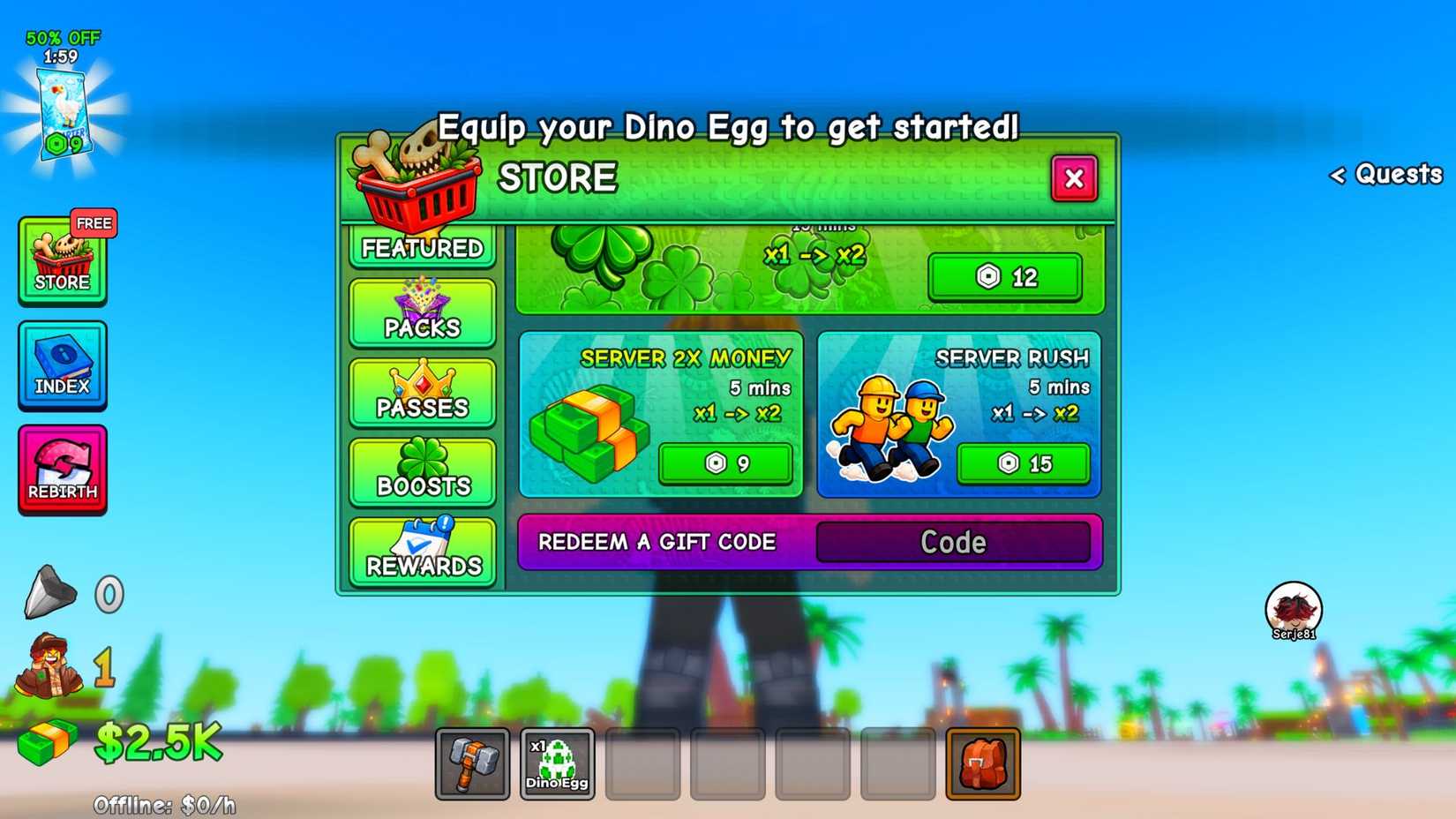 My Dinosaur Park Code Tab