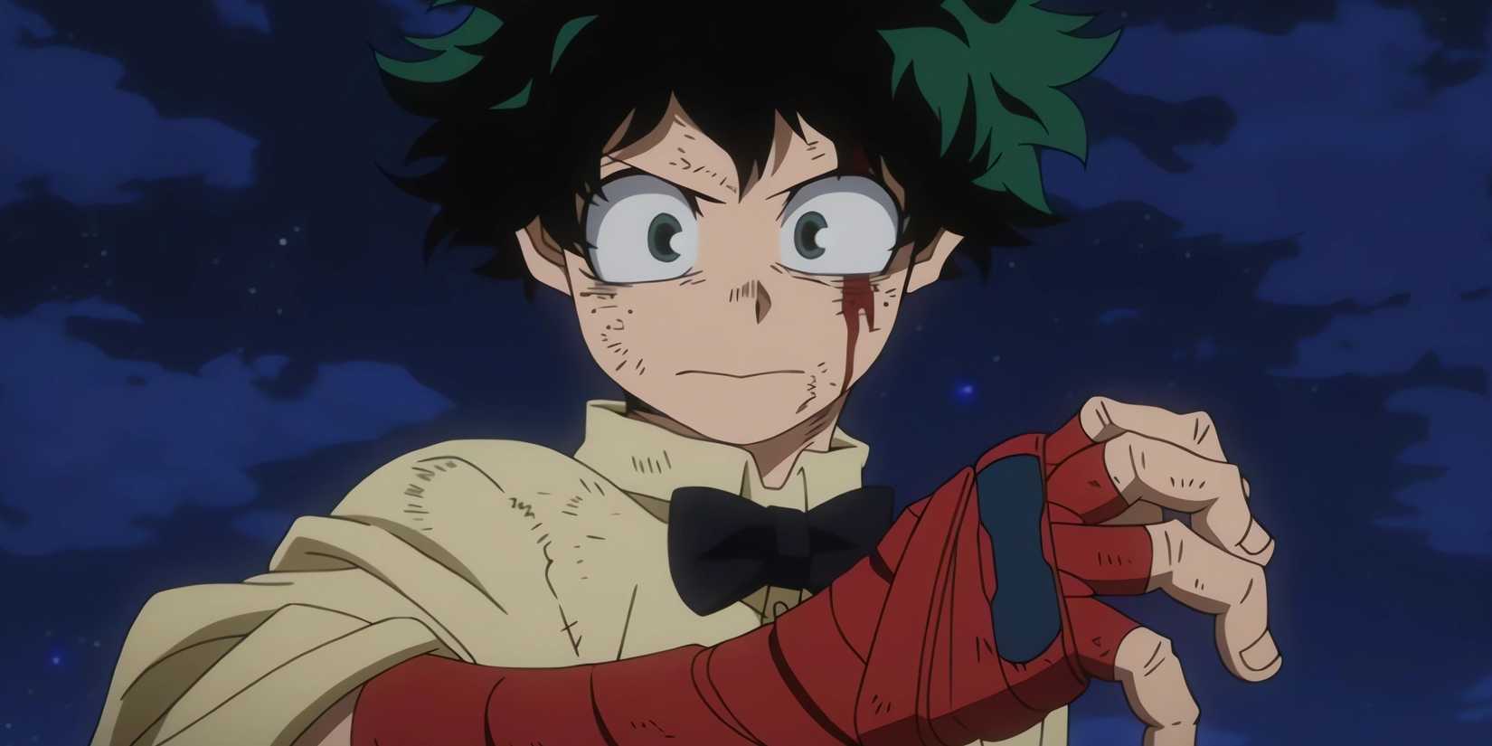 Izuku Midoriya wearing full gauntlets in MHA