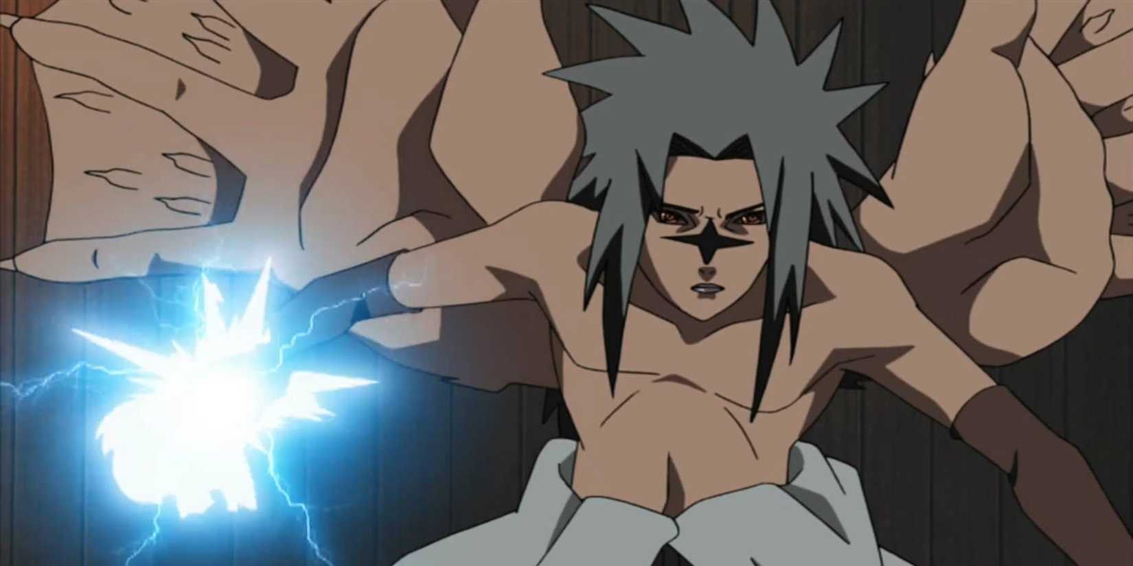 Naruto Shippuuden Sasuke in Level 2 Curse Seal Fighting Orochimaru with Chidori Itachi's Pursuit Mission Arc Episode 114