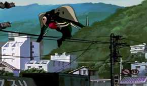 Neon Genesis Evangelion Episode 1 Angel fighting Japanese military while Angel destroys terrain