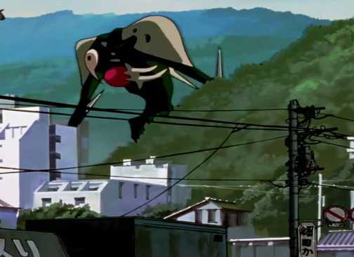 Neon Genesis Evangelion Episode 1 Angel fighting Japanese military while Angel destroys terrain