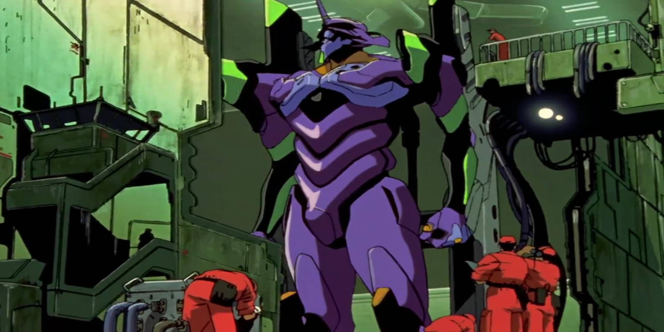Neon Genesis Evangelion Episode 1 Evangelion Unit-01 being prepared for battle with the Angel