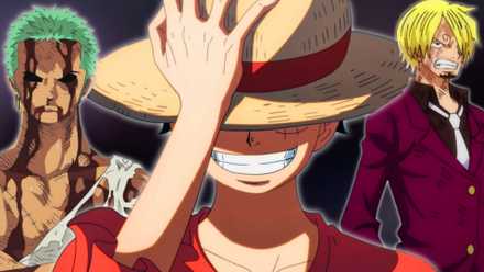 Image of three monsters from One Piece: Luffy, Zoro, and Sanji