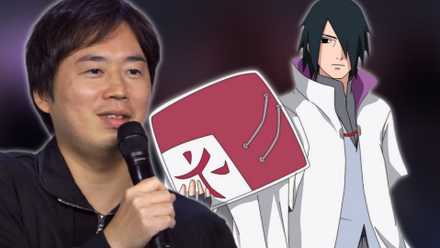Image of Masashi Kishimoto on the left and Sasuke Uchiha on the right as the Hokage