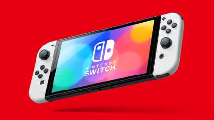 Nintendo Switch OLED on red background