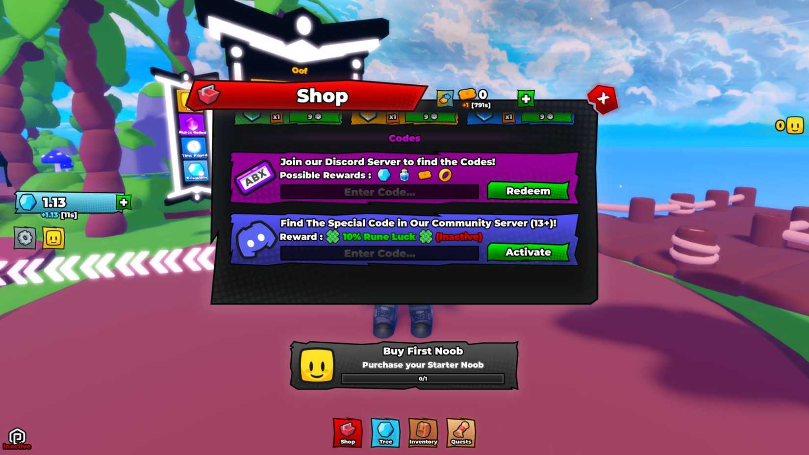 Noob Addition to the codes tab