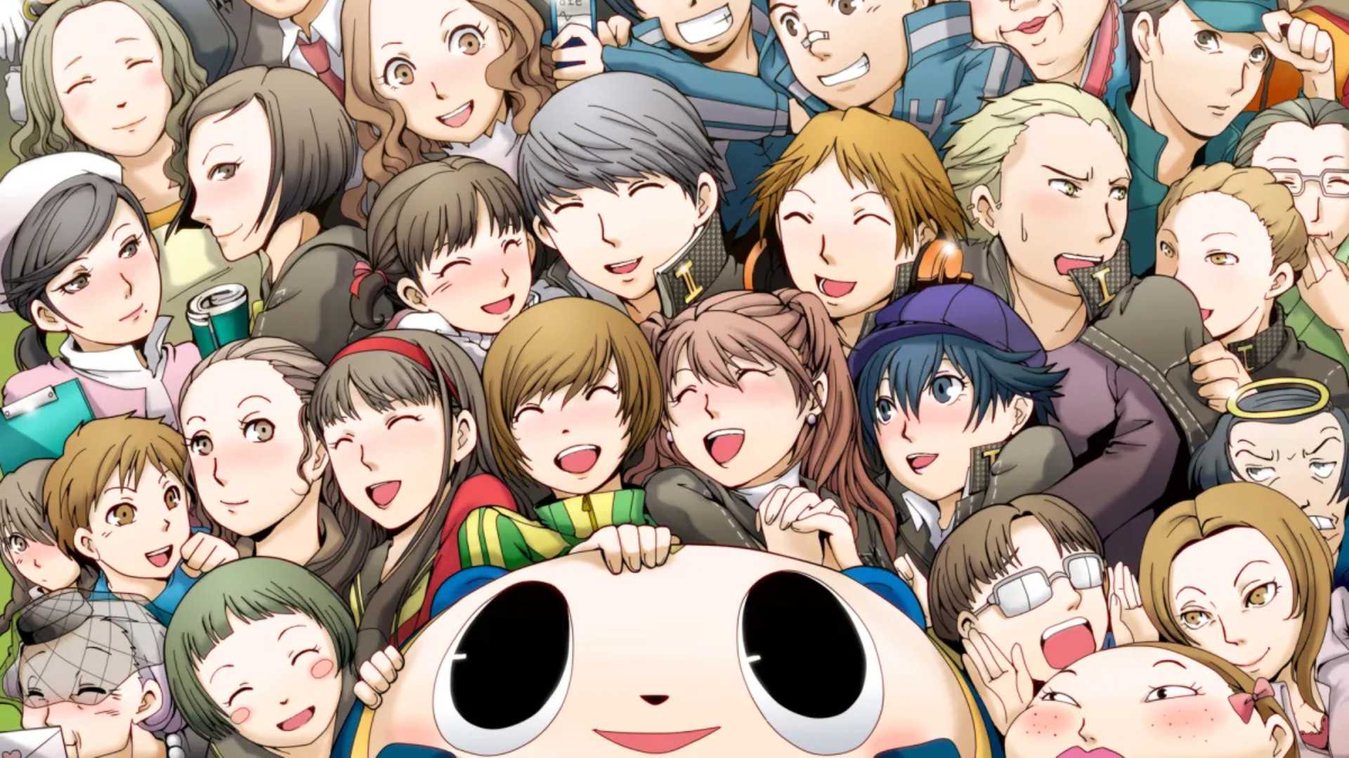 An anime illustration of all the major characters from Persona 4