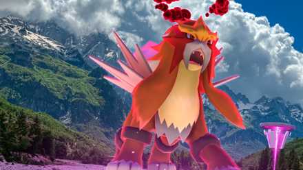 Pokemon GO Dynamax Entei near mountains in the real world
