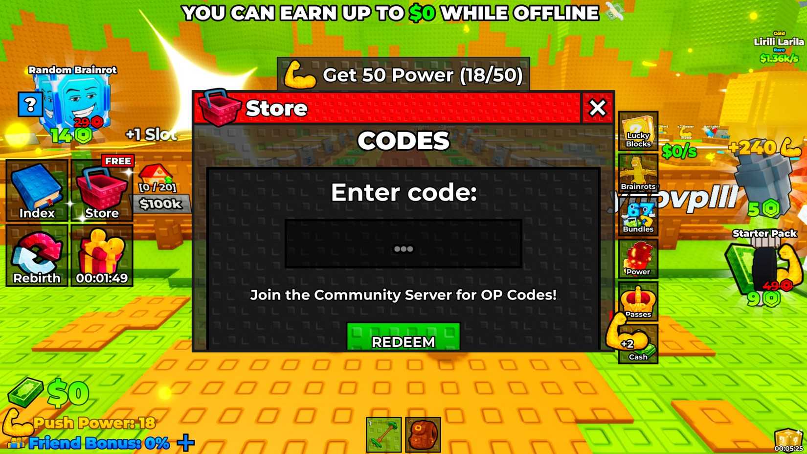 Press the Lucky Block button on the codes tab