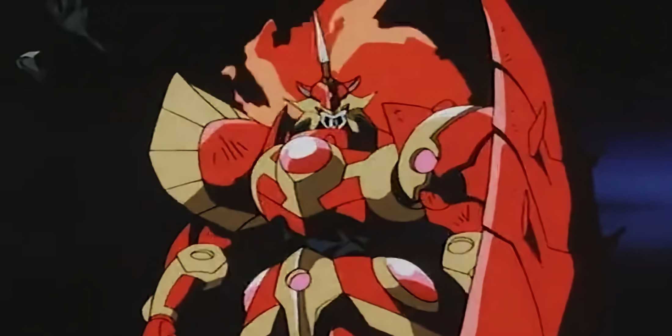 Rayearth after battle, standing while holding its massive shield.