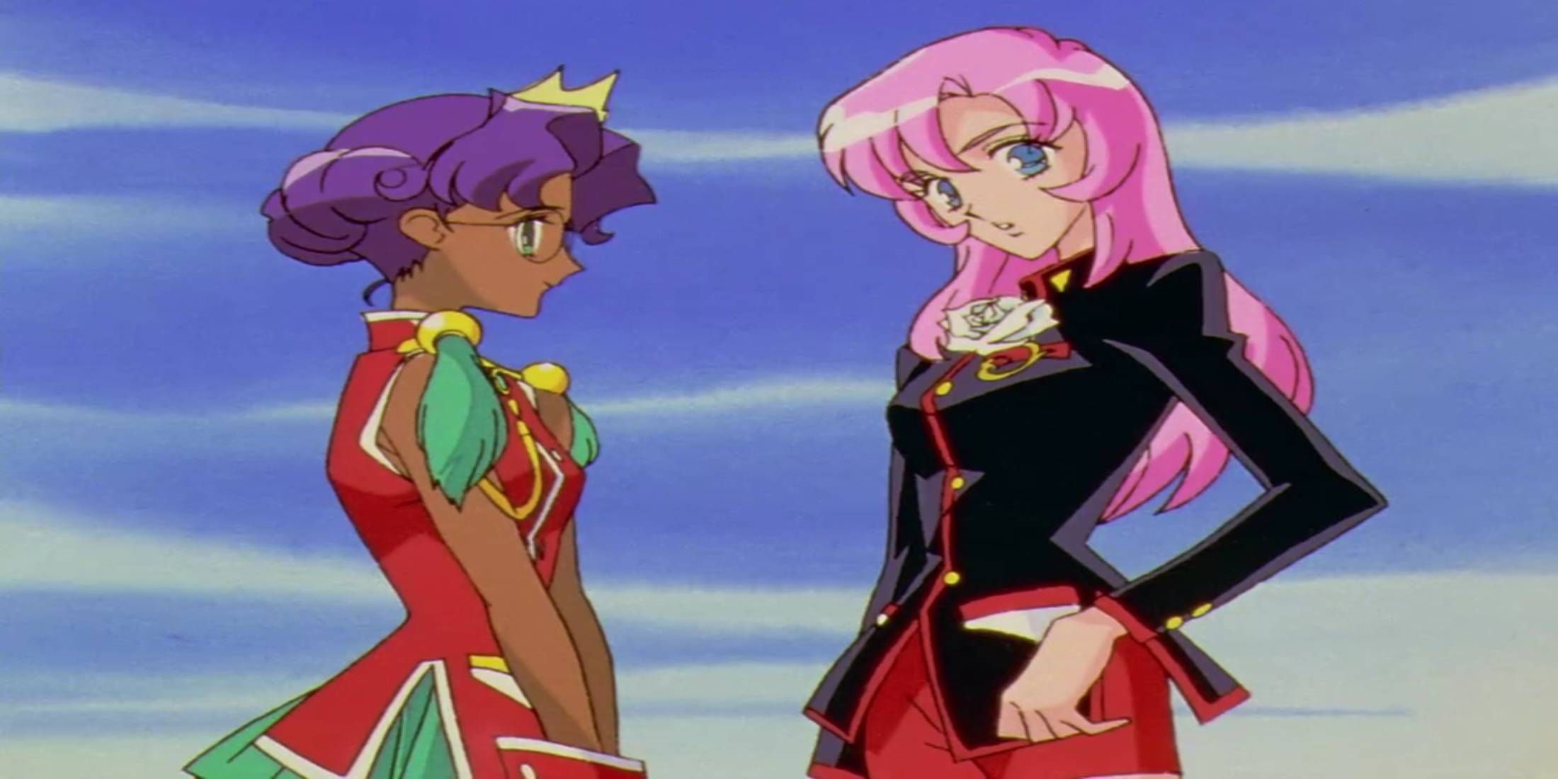Revolutionary Girl Utena Episode 1 Anthy is giving Utena a rose before she's about to fight in a duel