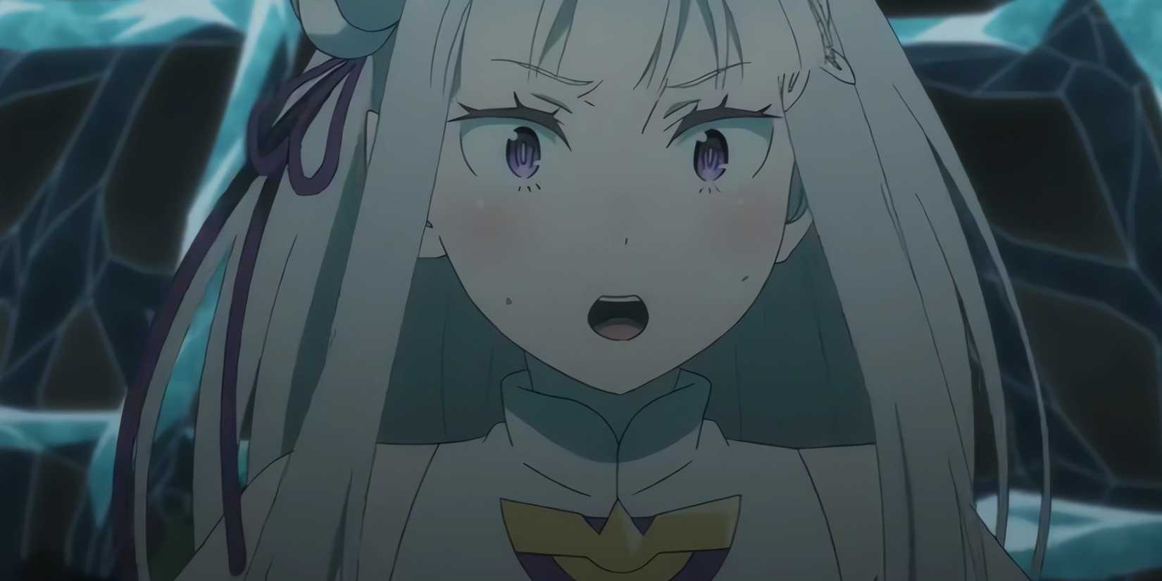 emilia looks intensely defiant and protective in rezero season 4