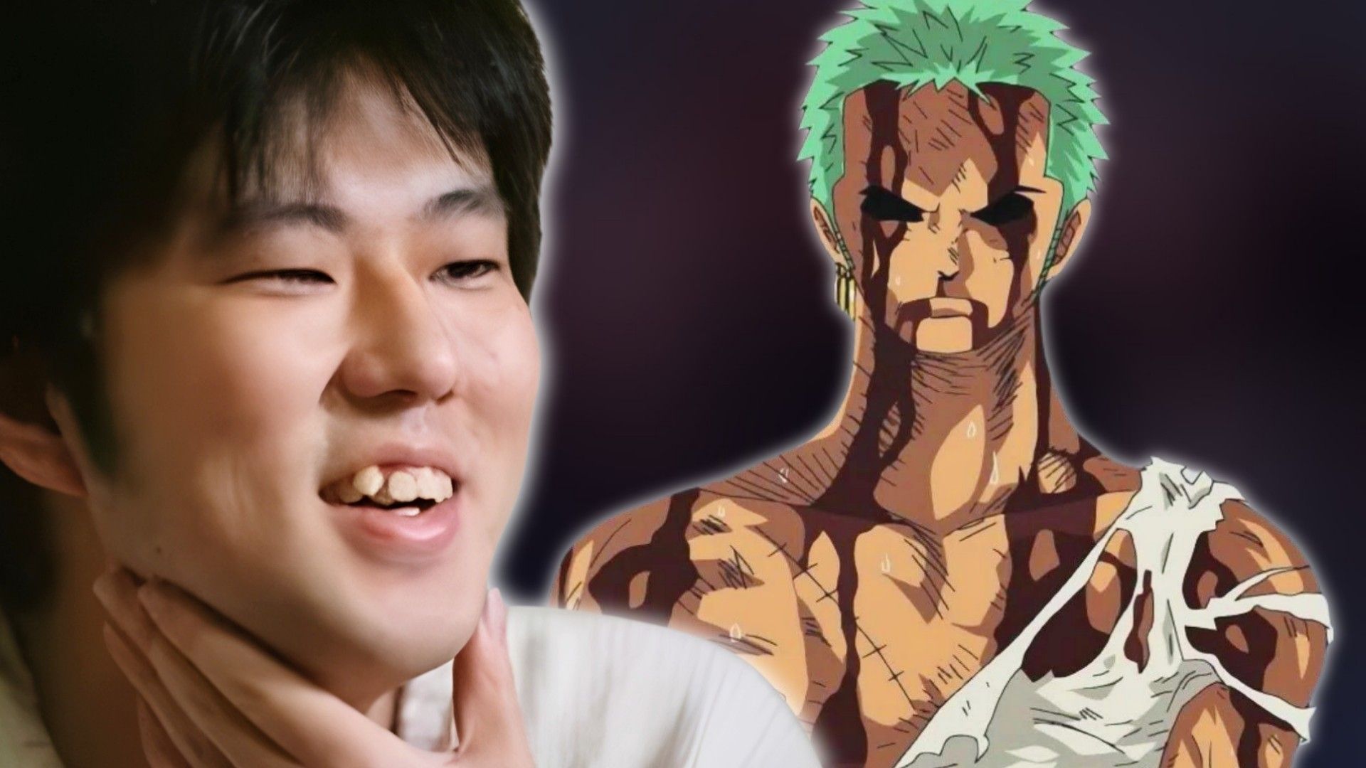 a picture of One Piece creator Eiichiro Oda and Roronoa Zoro preparing for their final transformation