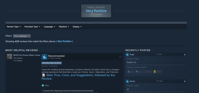 fixed version of image featuring user review ratings for voidling bound on steam