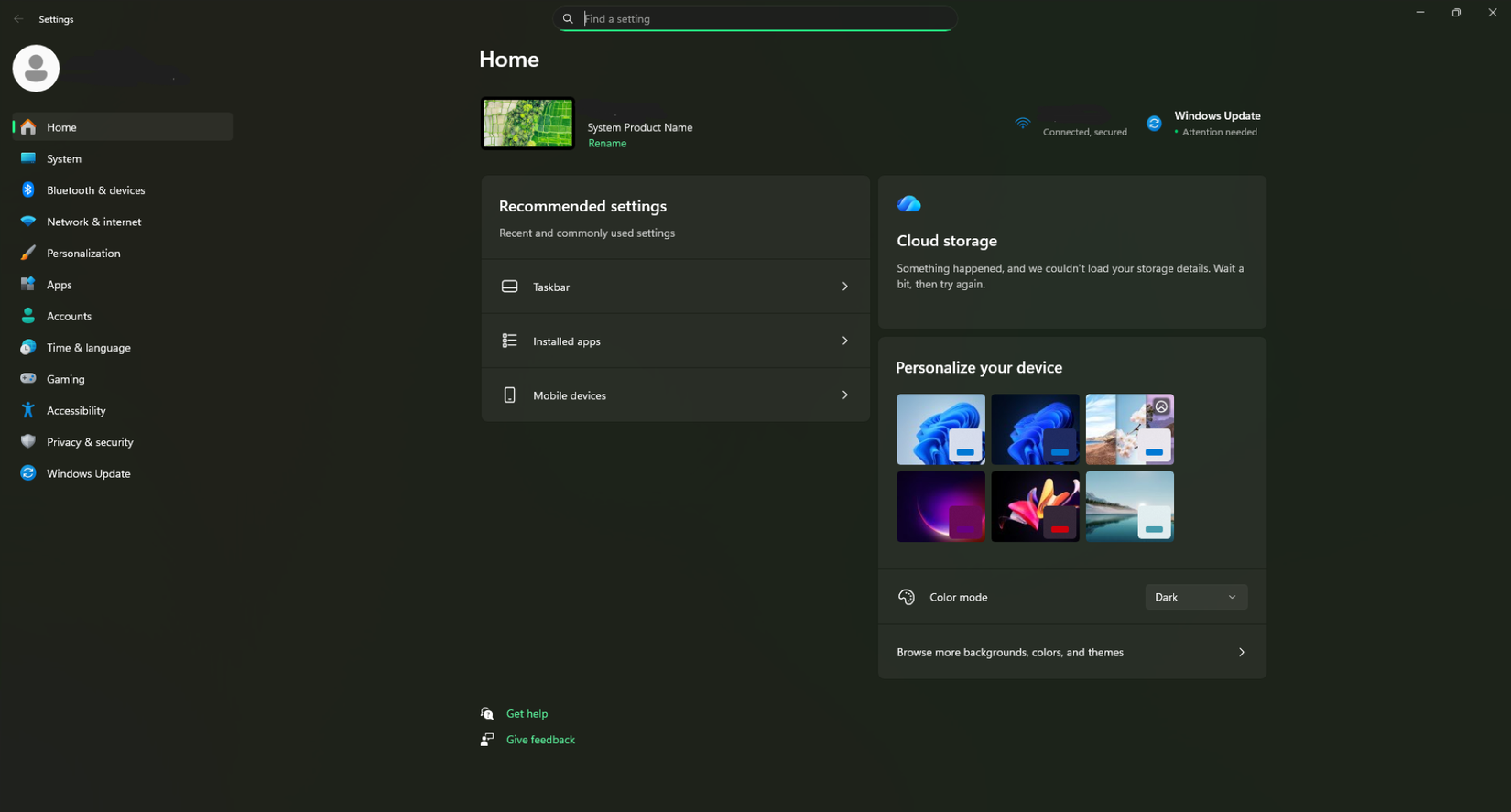 settings window on pc