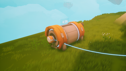 solarpunk power generator on grass connected to cable