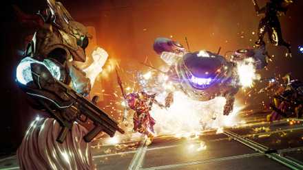 Destiny 2's Solar Warlock is fighting Fallen drones.