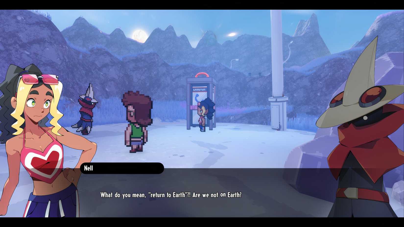 An early-game example of dialogue from Cassette Beasts 2002.