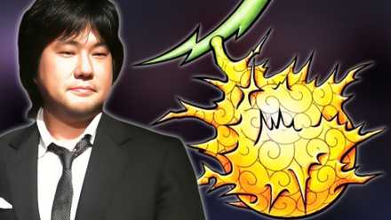 Image of Eiichiro Oda next to the most powerful mythical Joan hybrid in One Piece.