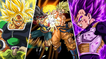 Super Saiyan Broly, Bardock, SSJ Goku and Ultra Ego Vegeta