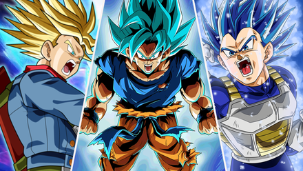 Super Saiyan Rage Trunks, Super Saiyan Blue Goku and Super Saiyan Blue Evolved Vegeta