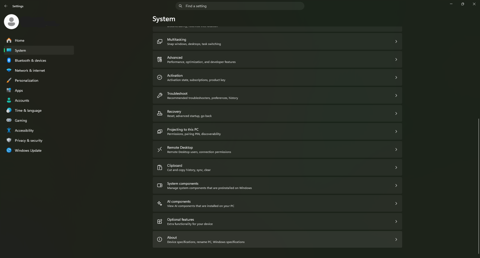 system settings about on pc
