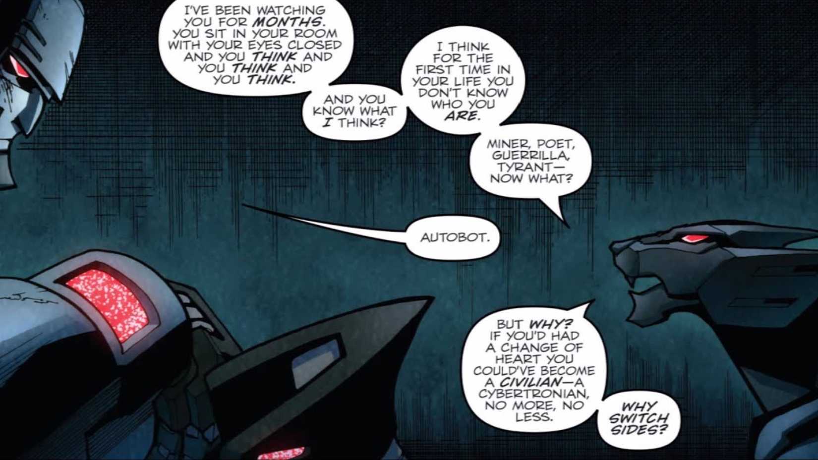 Transformers IDW Ravage talking to Megatron