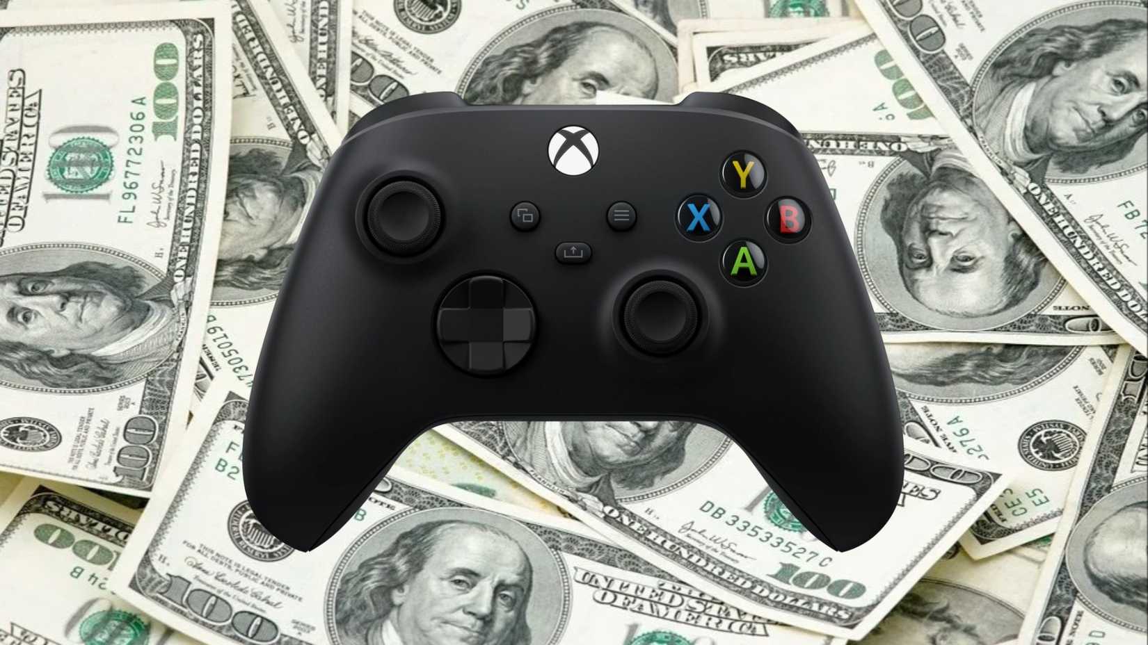 Xbox controller over money background