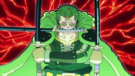 Image of Roronoa Zoro showing off his Armament Haki in one piece