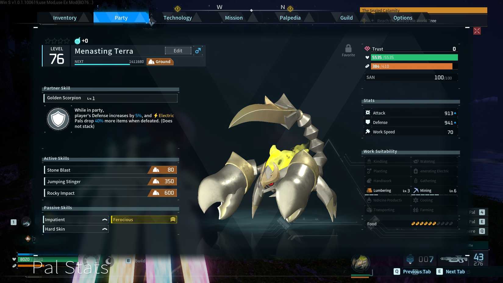 Palworld Menasting Terra statistics