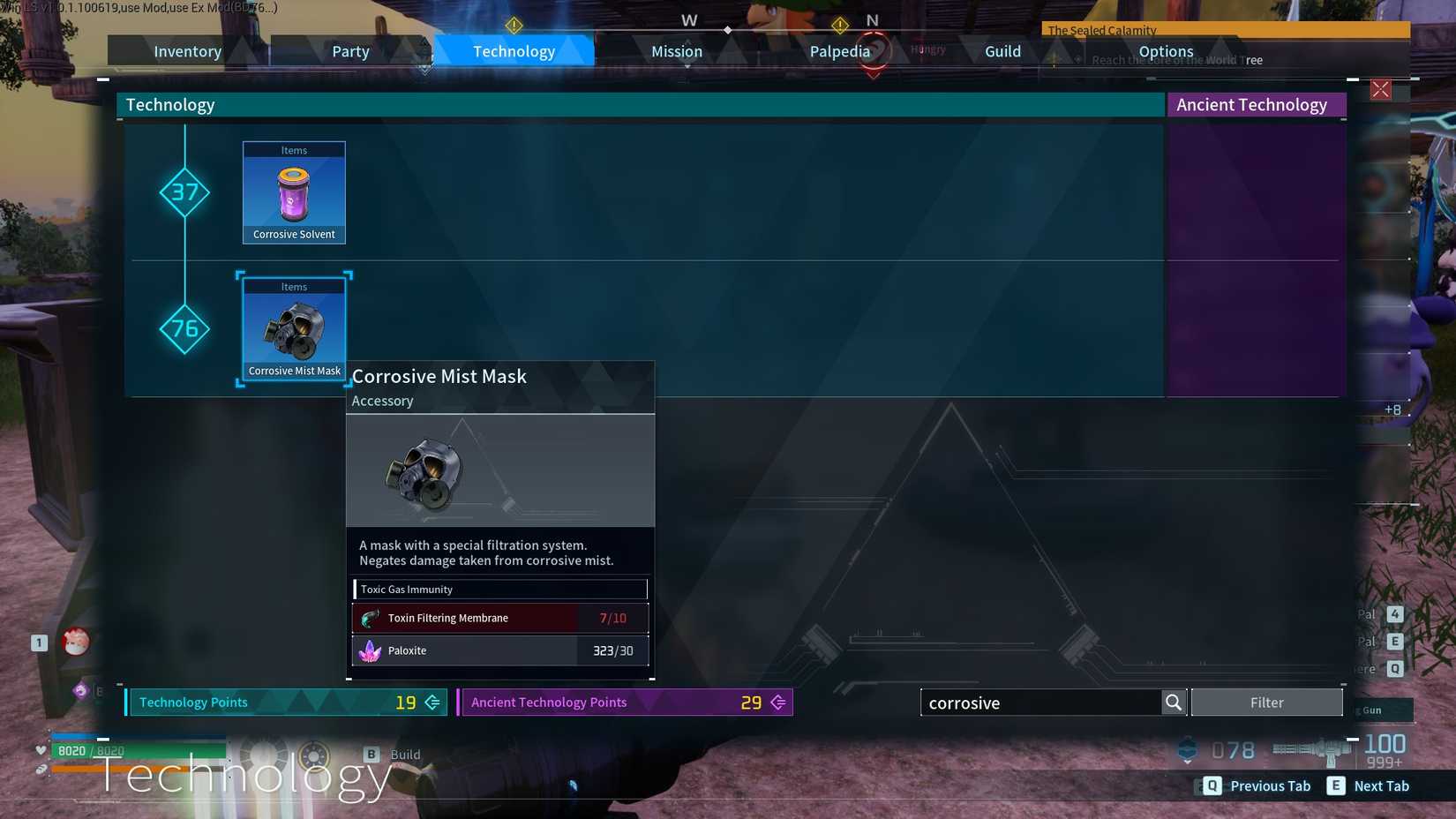 Palworld Corrosive Mist Mask description