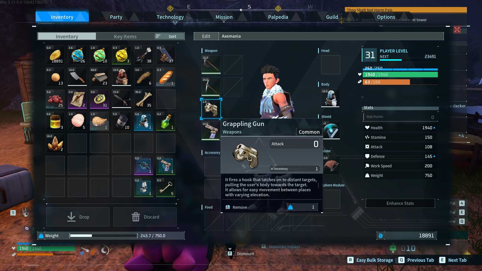 Palworld Grappling Gun description
