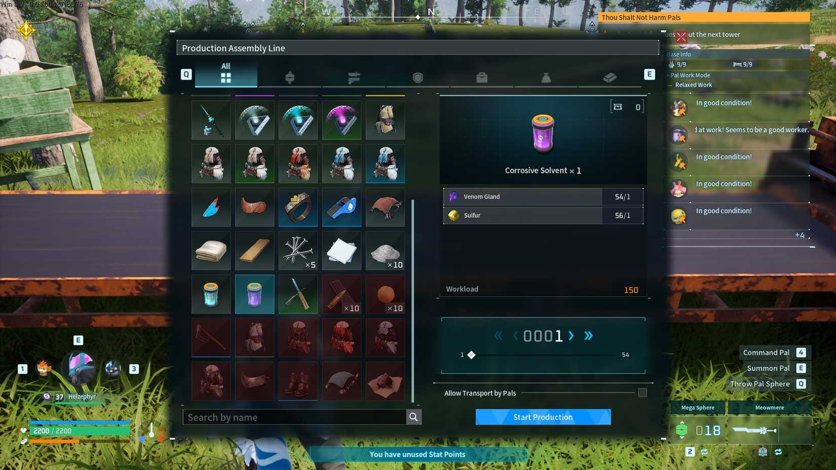 Palworld Corrosive Solvent crafting recipe