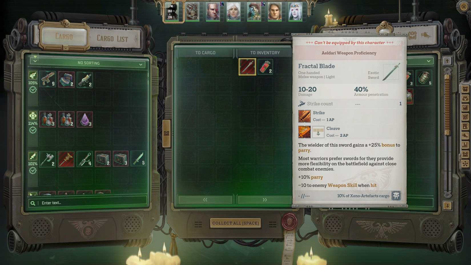 Rogue Trader Fractal Blade stats
