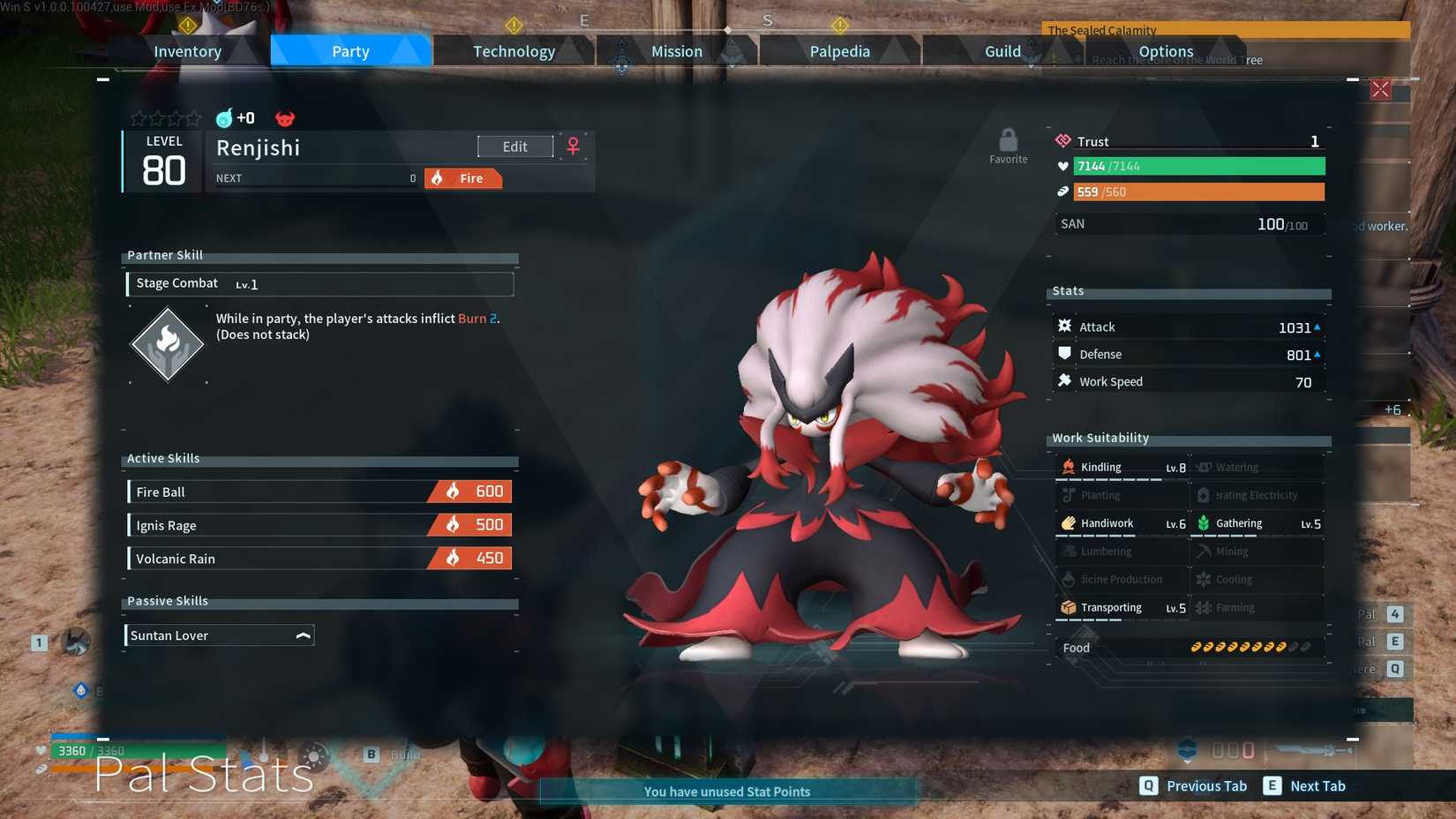Palworld Renjishi stat screen