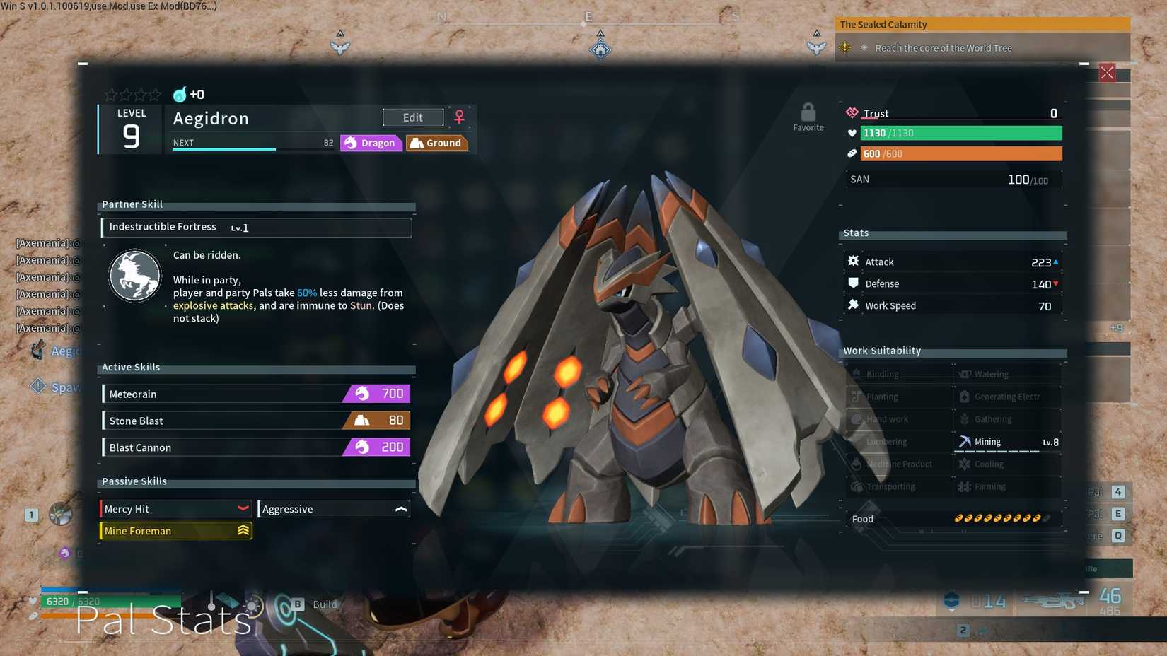 Palworld Aegidron Statistics