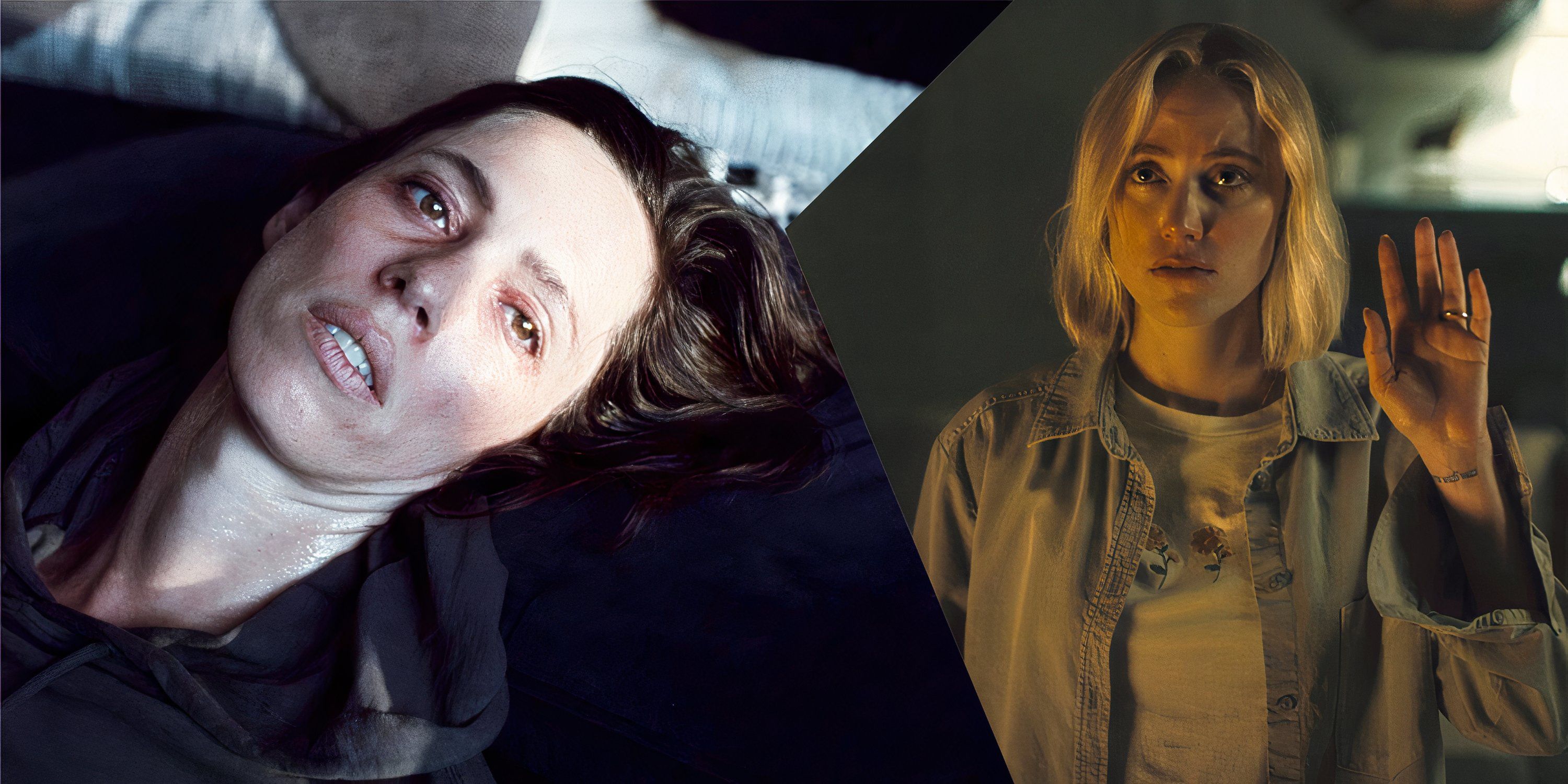 A combined image of Rebecca Hall in Resurrection and Maika Monroe in Watcher